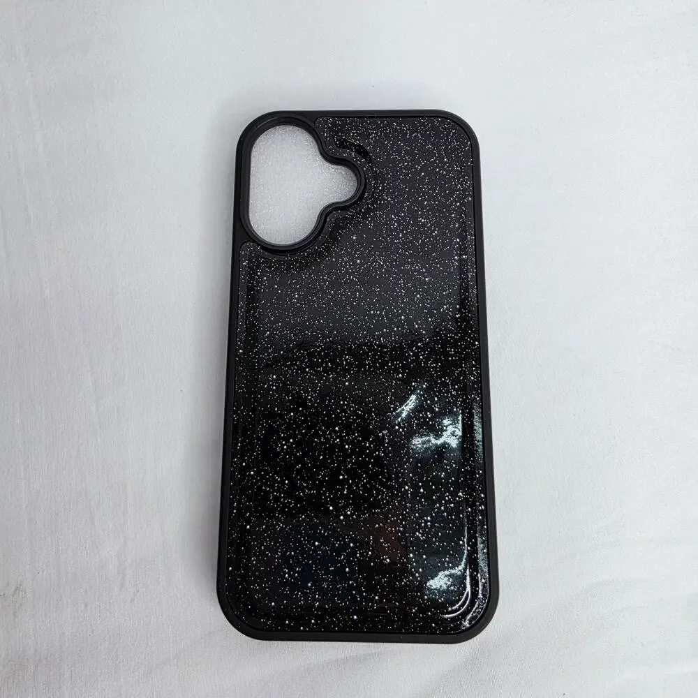 iPhone 16 Pro Black Glitter Phone Case With Detachable Wallet with Card Holder